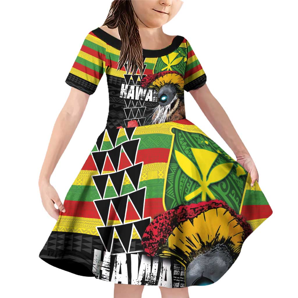 Kanaka Maoli Ikaika Warrior Family Matching Off Shoulder Short Dress and Hawaiian Shirt Hibiscus Kakau Art and Tapa Tribal Pattern