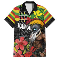 Kanaka Maoli Ikaika Warrior Family Matching Off Shoulder Short Dress and Hawaiian Shirt Hibiscus Kakau Art and Tapa Tribal Pattern
