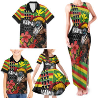 Kanaka Maoli Ikaika Warrior Family Matching Tank Maxi Dress and Hawaiian Shirt Hibiscus Kakau Art and Tapa Tribal Pattern