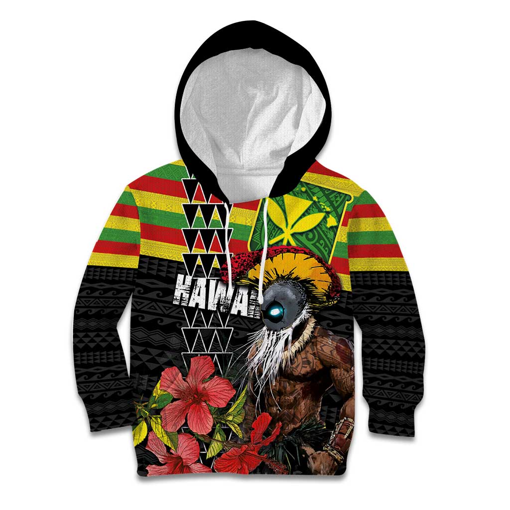 Kanaka Maoli Ikaika Warrior Kid Hoodie Hibiscus Kakau Art and Tapa Tribal Pattern