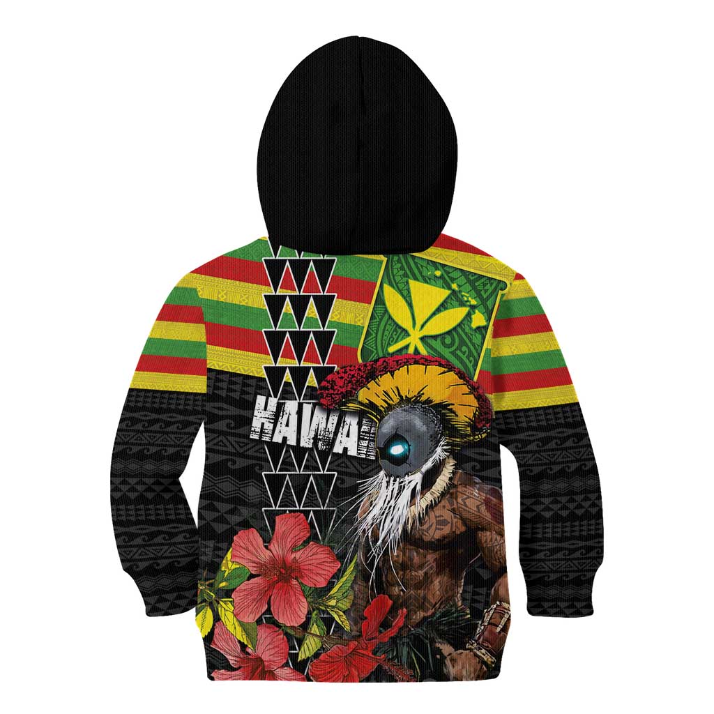 Kanaka Maoli Ikaika Warrior Kid Hoodie Hibiscus Kakau Art and Tapa Tribal Pattern