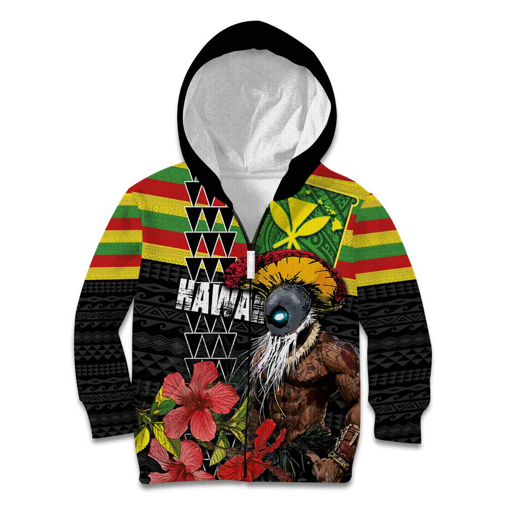 Kanaka Maoli Ikaika Warrior Kid Hoodie Hibiscus Kakau Art and Tapa Tribal Pattern