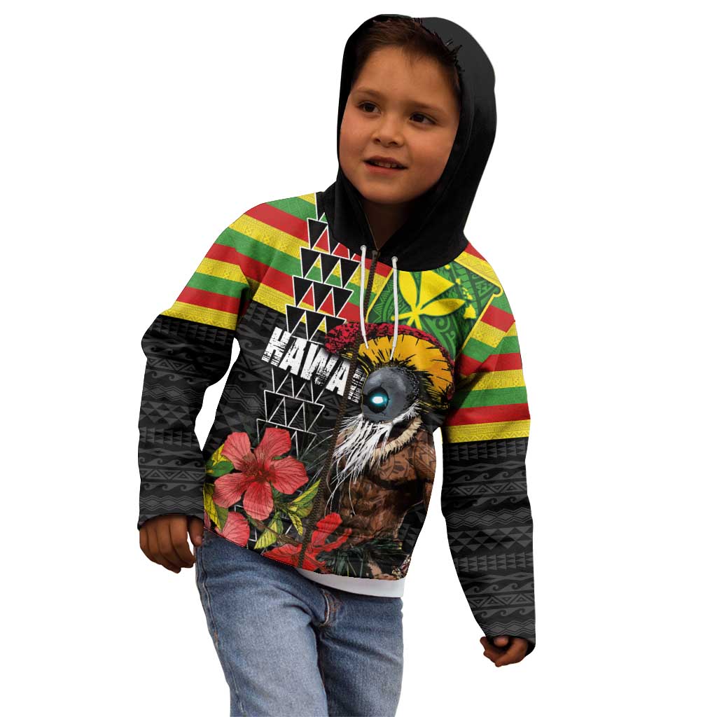 Kanaka Maoli Ikaika Warrior Kid Hoodie Hibiscus Kakau Art and Tapa Tribal Pattern