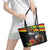 Kanaka Maoli Ikaika Warrior Leather Tote Bag Hibiscus Kakau Art and Tapa Tribal Pattern