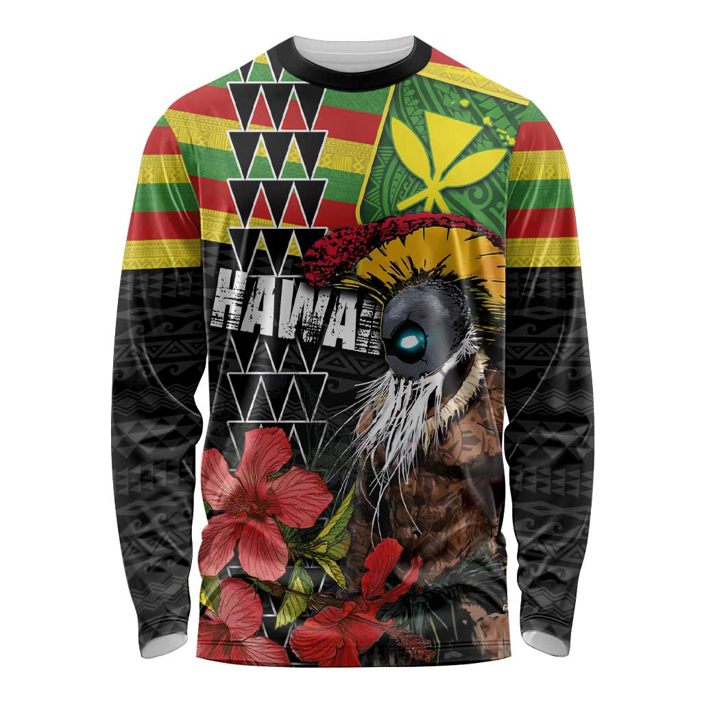 Kanaka Maoli Ikaika Warrior Long Sleeve Shirt Hibiscus Kakau Art and Tapa Tribal Pattern