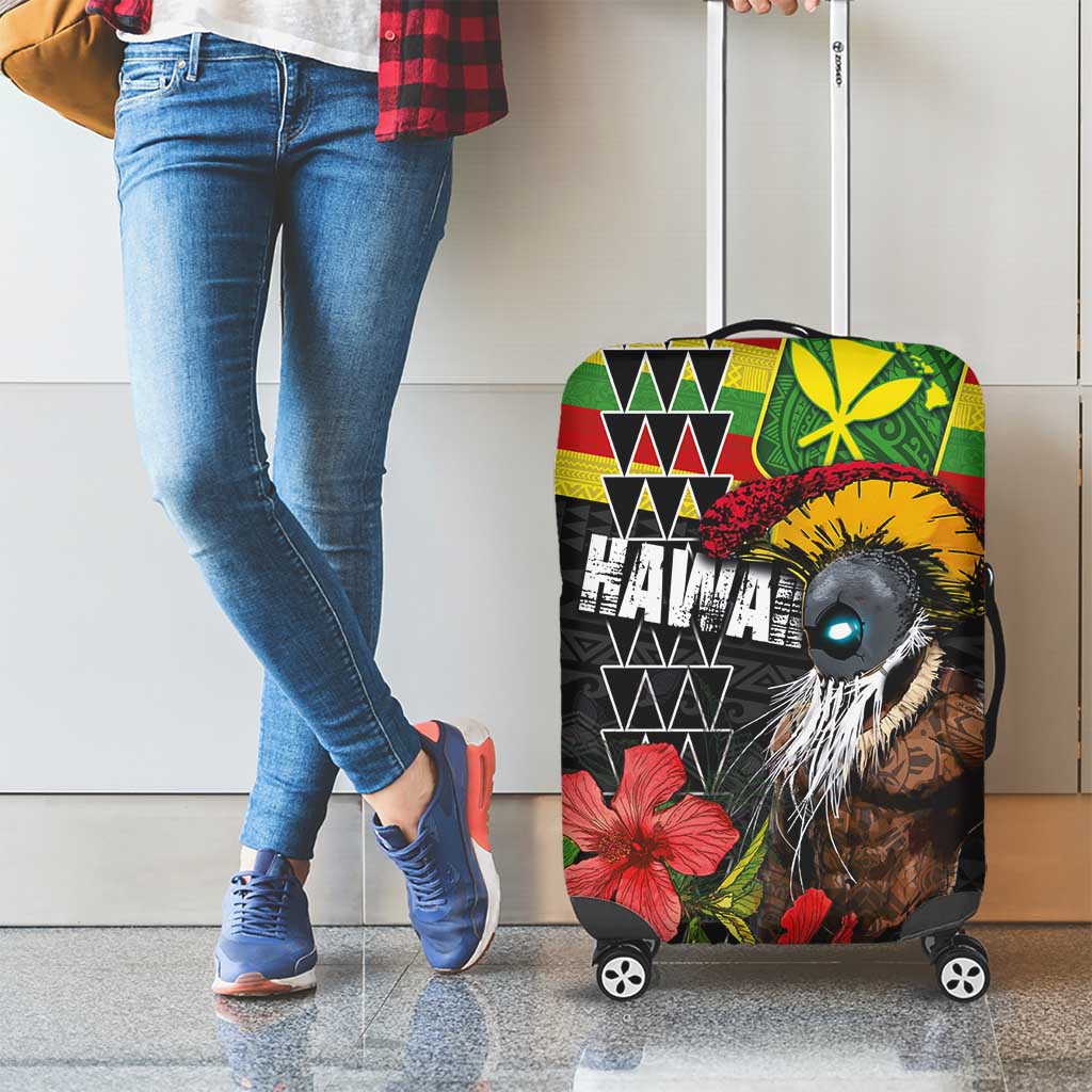 Kanaka Maoli Ikaika Warrior Luggage Cover Hibiscus Kakau Art and Tapa Tribal Pattern