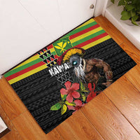 Kanaka Maoli Ikaika Warrior Rubber Doormat Hibiscus Kakau Art and Tapa Tribal Pattern