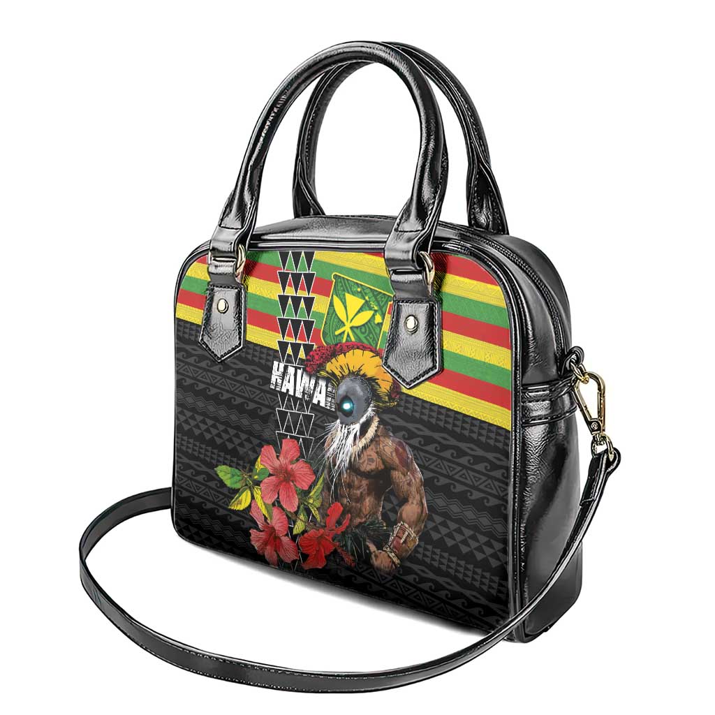 Kanaka Maoli Ikaika Warrior Shoulder Handbag Hibiscus Kakau Art and Tapa Tribal Pattern