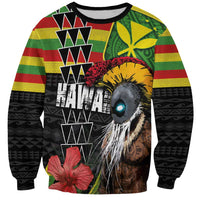 Kanaka Maoli Ikaika Warrior Sweatshirt Hibiscus Kakau Art and Tapa Tribal Pattern