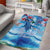 Hawaiian Waves Whale Area Rug Kakau Art and Tropical Red Hibiscus Flowers