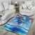 Hawaiian Waves Whale Area Rug Kakau Art and Tropical Red Hibiscus Flowers