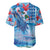 Hawaiian Waves Whale Baseball Jersey Kakau Art and Tropical Red Hibiscus Flowers