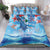 Hawaiian Waves Whale Bedding Set Kakau Art and Tropical Red Hibiscus Flowers