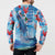 Hawaiian Waves Whale Button Sweatshirt Kakau Art and Tropical Red Hibiscus Flowers