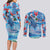 Hawaiian Waves Whale Couples Matching Long Sleeve Bodycon Dress and Long Sleeve Button Shirt Kakau Art and Tropical Red Hibiscus Flowers