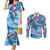 Hawaiian Waves Whale Couples Matching Mermaid Dress and Long Sleeve Button Shirt Kakau Art and Tropical Red Hibiscus Flowers