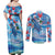 Hawaiian Waves Whale Couples Matching Off Shoulder Maxi Dress and Long Sleeve Button Shirt Kakau Art and Tropical Red Hibiscus Flowers