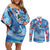 Hawaiian Waves Whale Couples Matching Off Shoulder Short Dress and Long Sleeve Button Shirt Kakau Art and Tropical Red Hibiscus Flowers