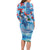 Hawaiian Waves Whale Family Matching Long Sleeve Bodycon Dress and Hawaiian Shirt Kakau Art and Tropical Red Hibiscus Flowers