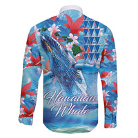 Hawaiian Waves Whale Family Matching Short Sleeve Bodycon Dress and Hawaiian Shirt Kakau Art and Tropical Red Hibiscus Flowers LT03 - Polynesian Pride