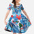 Hawaiian Waves Whale Kid Short Sleeve Dress Kakau Art and Tropical Red Hibiscus Flowers