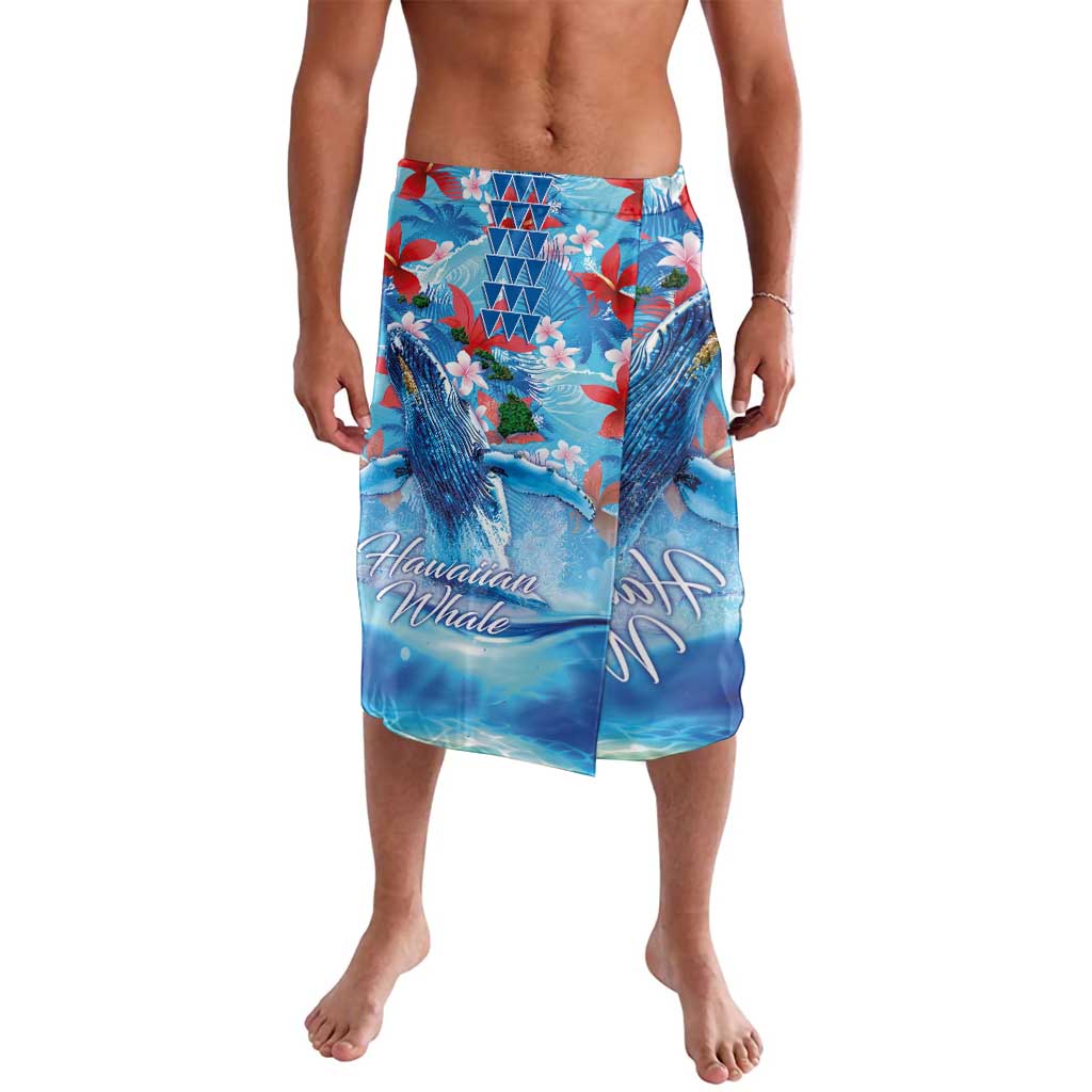 Hawaiian Waves Whale Lavalava Kakau Art and Tropical Red Hibiscus Flowers