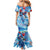 Hawaiian Waves Whale Mermaid Dress Kakau Art and Tropical Red Hibiscus Flowers