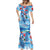 Hawaiian Waves Whale Mermaid Dress Kakau Art and Tropical Red Hibiscus Flowers