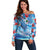 Hawaiian Waves Whale Off Shoulder Sweater Kakau Art and Tropical Red Hibiscus Flowers