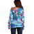 Hawaiian Waves Whale Off Shoulder Sweater Kakau Art and Tropical Red Hibiscus Flowers