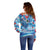 Hawaiian Waves Whale Off Shoulder Sweater Kakau Art and Tropical Red Hibiscus Flowers