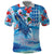 Hawaiian Waves Whale Polo Shirt Kakau Art and Tropical Red Hibiscus Flowers