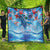 Hawaiian Waves Whale Quilt Kakau Art and Tropical Red Hibiscus Flowers