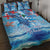 Hawaiian Waves Whale Quilt Bed Set Kakau Art and Tropical Red Hibiscus Flowers