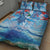 Hawaiian Waves Whale Quilt Bed Set Kakau Art and Tropical Red Hibiscus Flowers