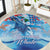 Hawaiian Waves Whale Round Carpet Kakau Art and Tropical Red Hibiscus Flowers