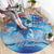 Hawaiian Waves Whale Round Carpet Kakau Art and Tropical Red Hibiscus Flowers