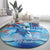 Hawaiian Waves Whale Round Carpet Kakau Art and Tropical Red Hibiscus Flowers