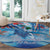 Hawaiian Waves Whale Round Carpet Kakau Art and Tropical Red Hibiscus Flowers