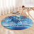 Hawaiian Waves Whale Round Carpet Kakau Art and Tropical Red Hibiscus Flowers