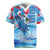 Hawaiian Waves Whale Rugby Jersey Kakau Art and Tropical Red Hibiscus Flowers