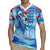 Hawaiian Waves Whale Rugby Jersey Kakau Art and Tropical Red Hibiscus Flowers