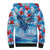 Hawaiian Waves Whale Sherpa Hoodie Kakau Art and Tropical Red Hibiscus Flowers