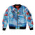 Hawaiian Waves Whale Sleeve Zip Bomber Jacket Kakau Art and Tropical Red Hibiscus Flowers