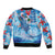 Hawaiian Waves Whale Sleeve Zip Bomber Jacket Kakau Art and Tropical Red Hibiscus Flowers