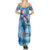 Hawaiian Waves Whale Summer Maxi Dress Kakau Art and Tropical Red Hibiscus Flowers