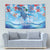 Hawaiian Waves Whale Tapestry Kakau Art and Tropical Red Hibiscus Flowers