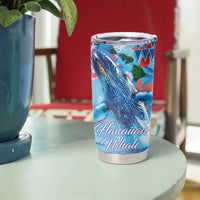Hawaiian Waves Whale Tumbler Cup Kakau Art and Tropical Red Hibiscus Flowers