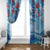 Hawaiian Waves Whale Window Curtain Kakau Art and Tropical Red Hibiscus Flowers