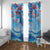 Hawaiian Waves Whale Window Curtain Kakau Art and Tropical Red Hibiscus Flowers